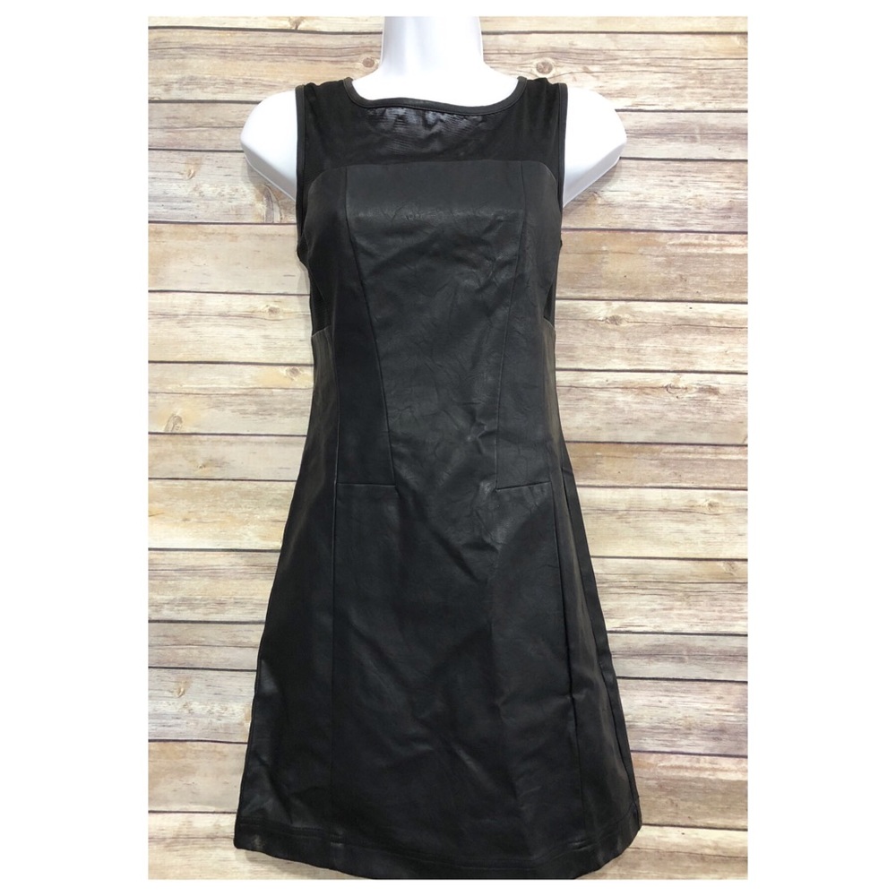 Buffalo David‎ Bitton Dress XS Black Faux Leather Mesh Sheath Goth Grunge Punk